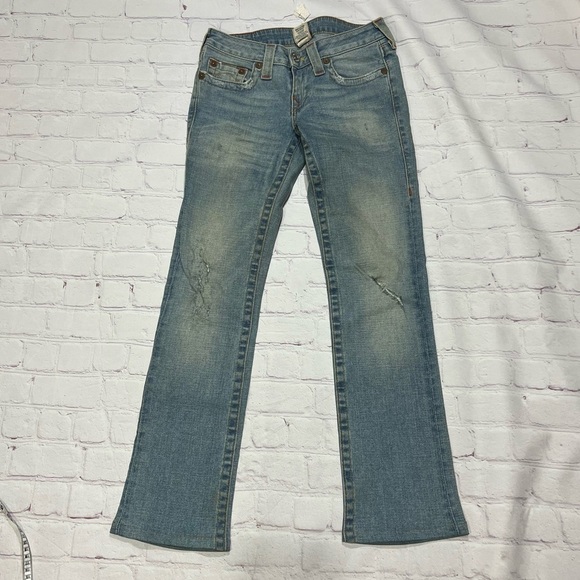 TRUE RELIGION JEANS “Gina” boot cut light dirty wash denim pants in size 27 *GUC - Picture 1 of 13